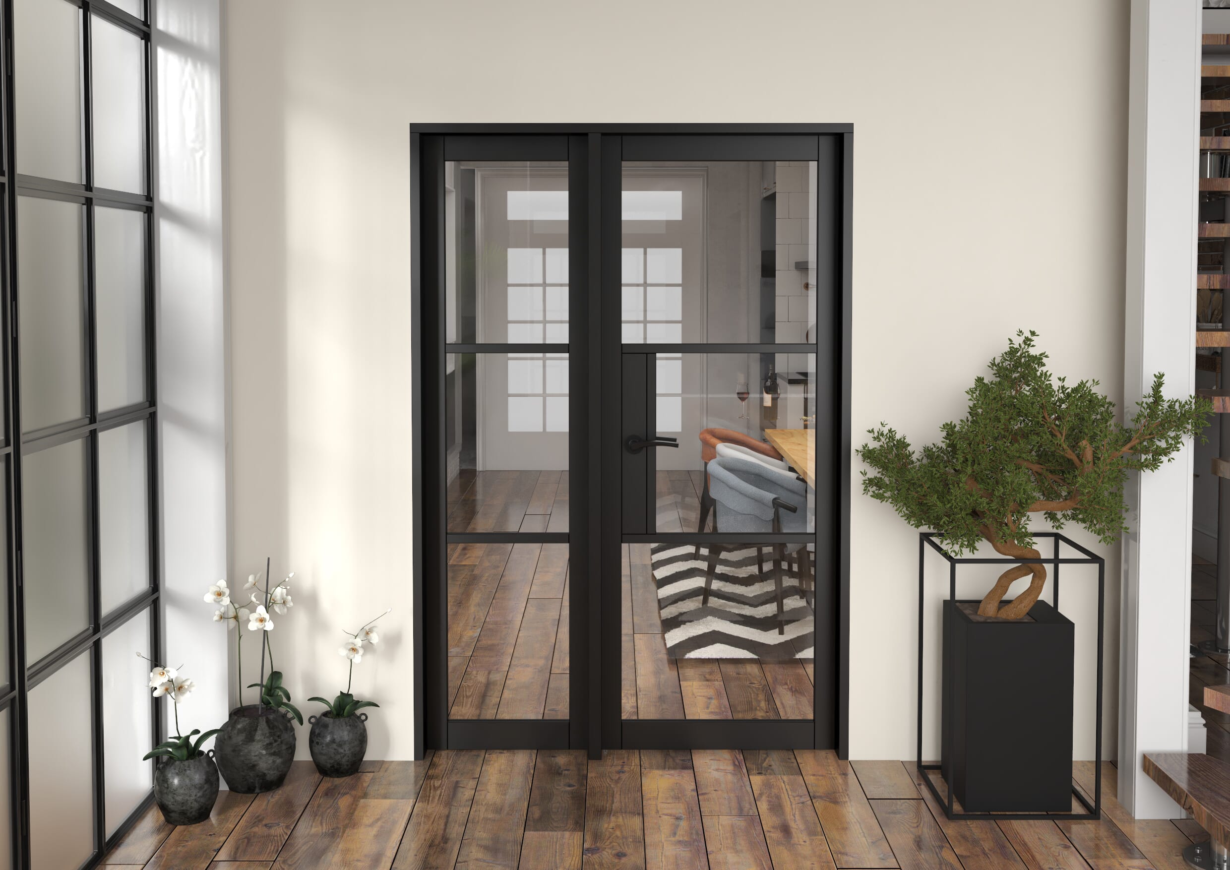 1361x2021x133mm Heritage Black Clear Glazed - Prefinished Internal Door with Sidelight
