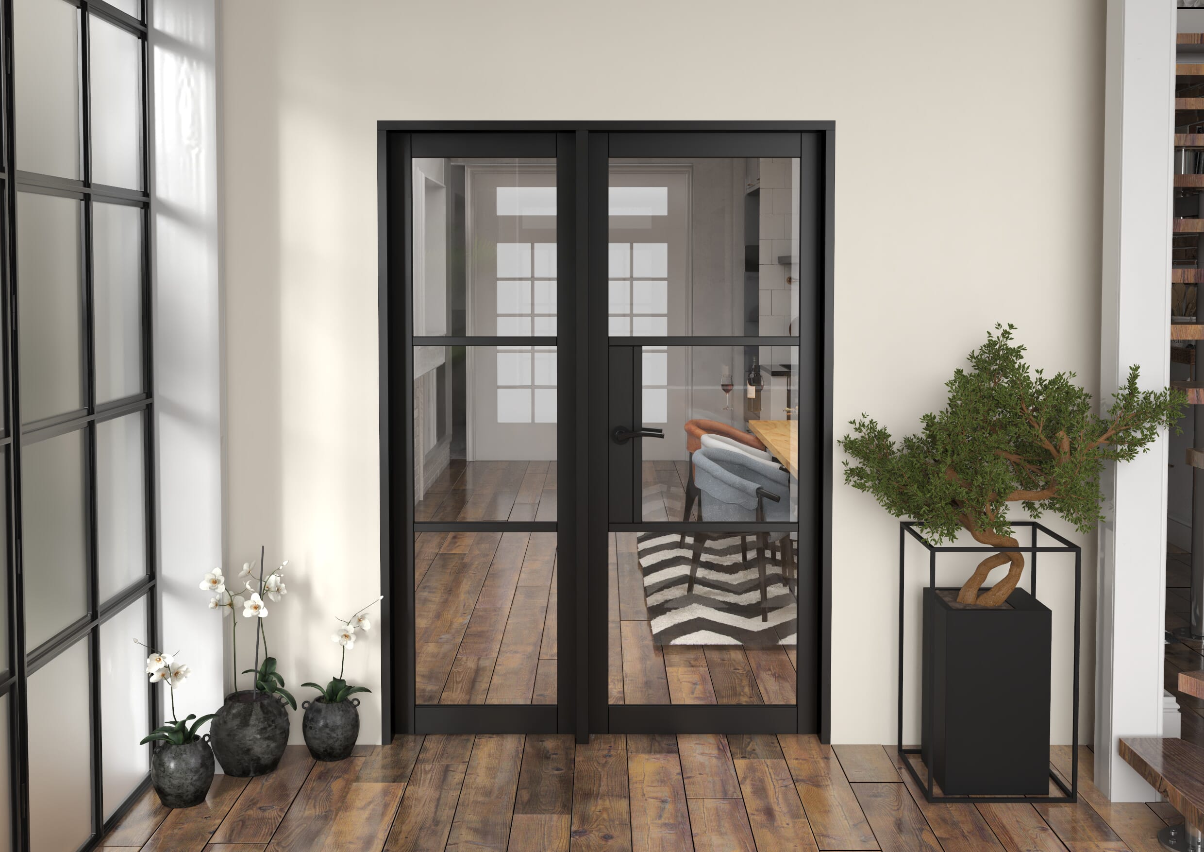 1438x2021x133mm Heritage Black Clear Glazed - Prefinished Internal Door with Sidelight