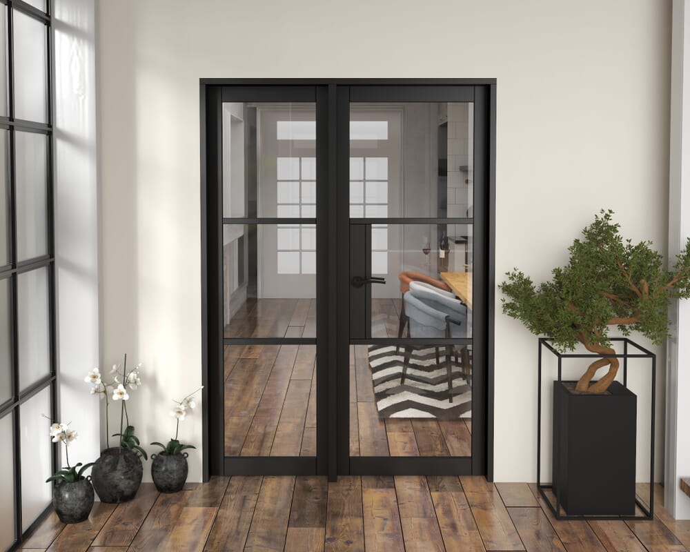 1438x2021x133mm Heritage Black Clear Glazed - Prefinished Internal Door with Sidelight