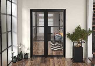 1438x2021x133mm Heritage Black Clear Glazed - Prefinished Internal Door with Sidelight