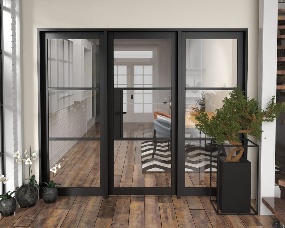 2448x2021x133mm Heritage Black Clear Glazed - Prefinished Internal Door with Sidelights