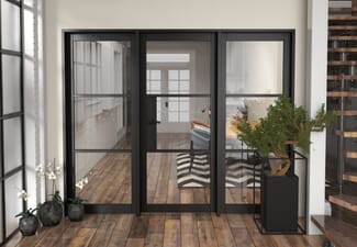 2448x2021x133mm Heritage Black Clear Glazed - Prefinished Internal Door with Sidelights