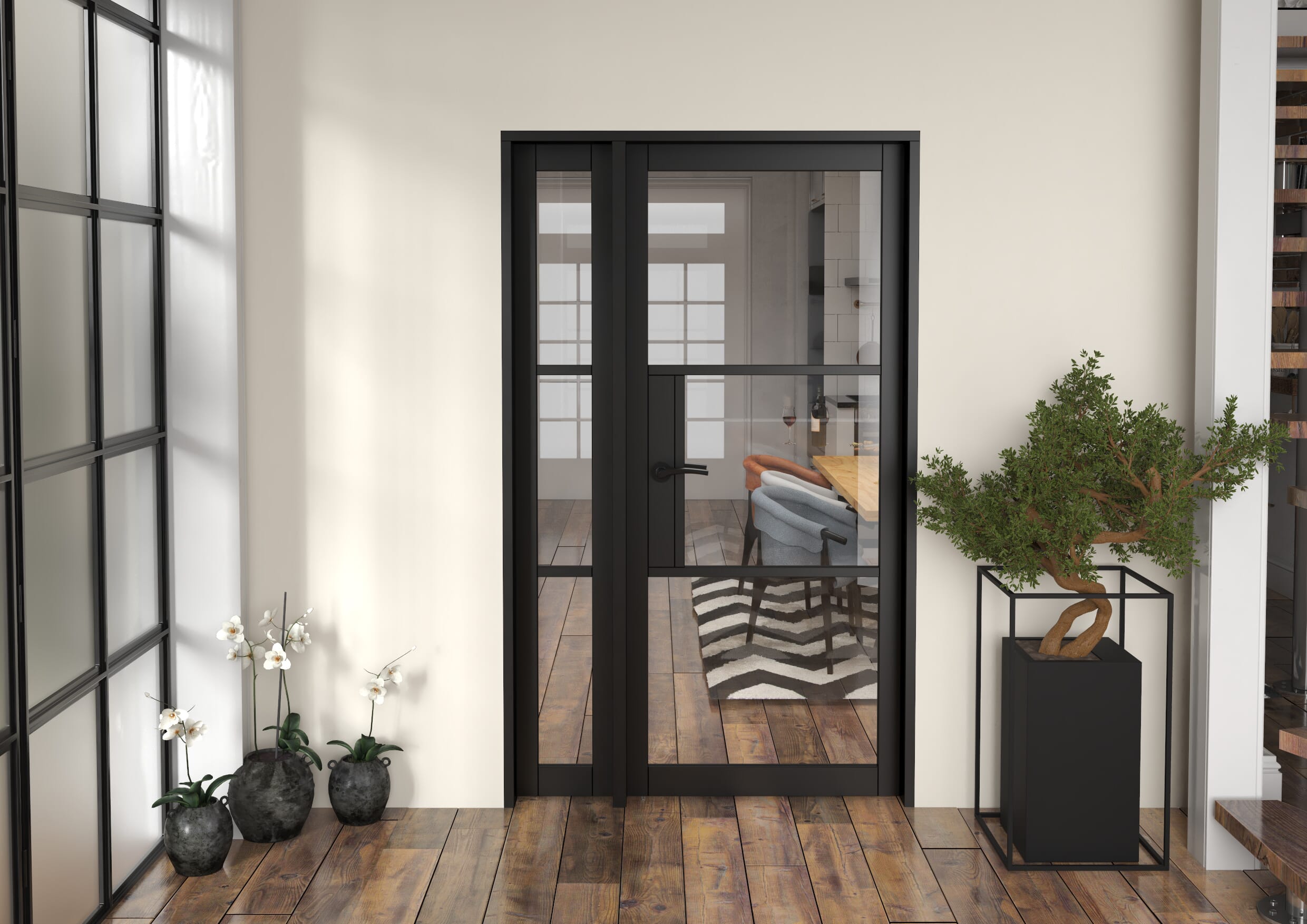1209x2021x133mm Heritage Black Clear Glazed - Prefinished Internal Door with Sidelight