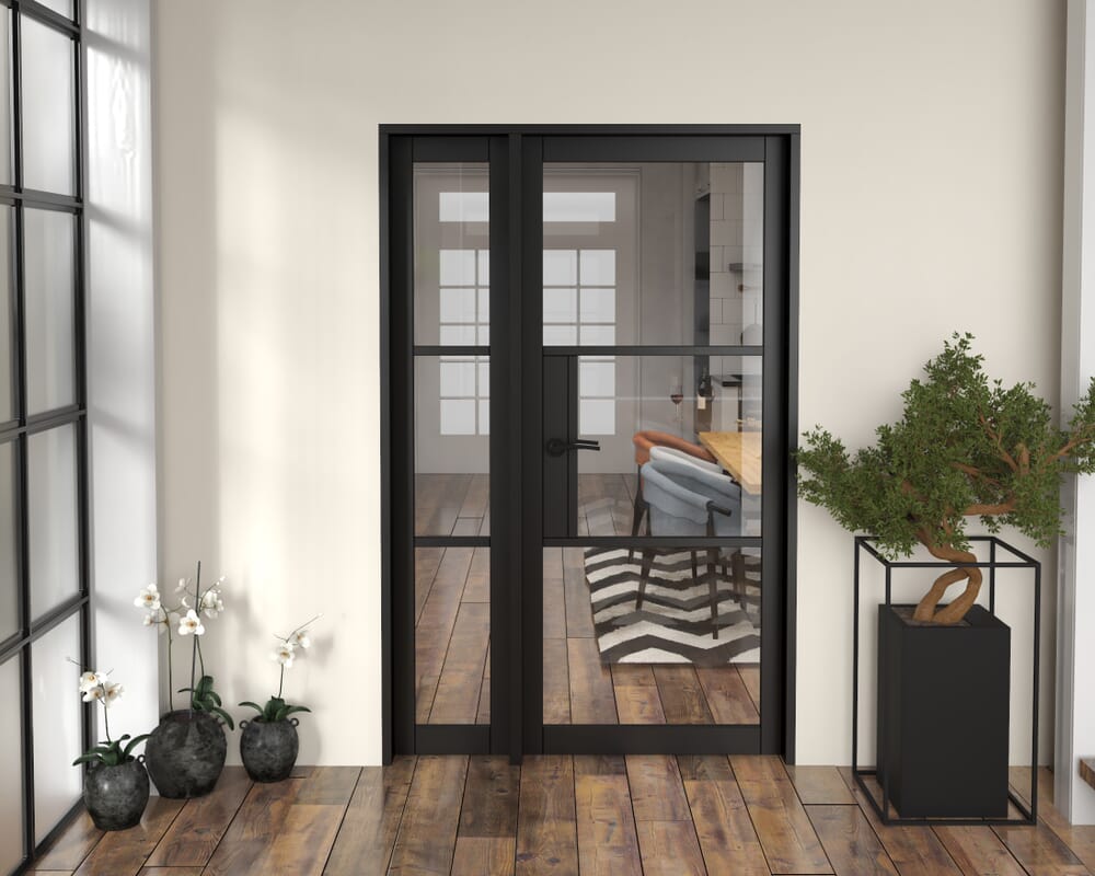 1285x2021x133mm Heritage Black Clear Glazed - Prefinished Internal Door with Sidelight