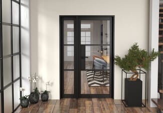 1285x2021x133mm Heritage Black Clear Glazed - Prefinished Internal Door with Sidelight