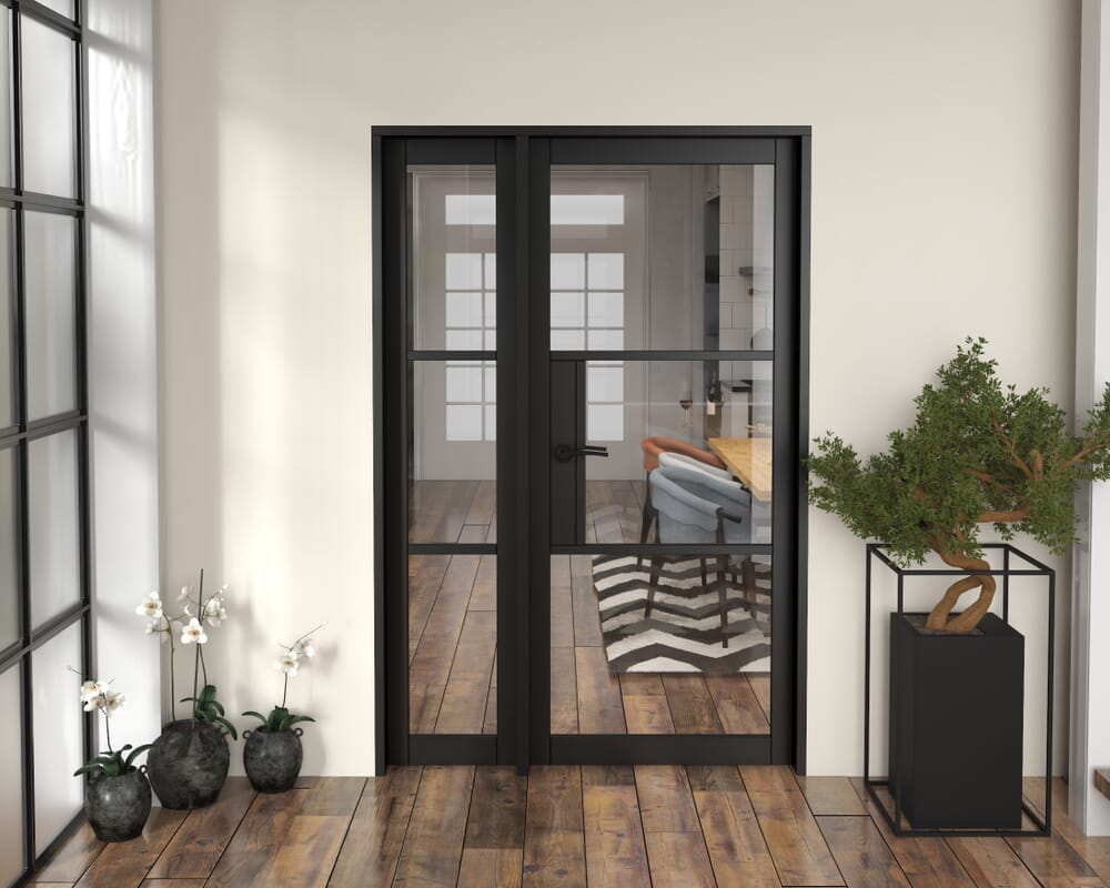 1323x2021x133mm Heritage Black Clear Glazed - Prefinished Internal Door with Sidelight