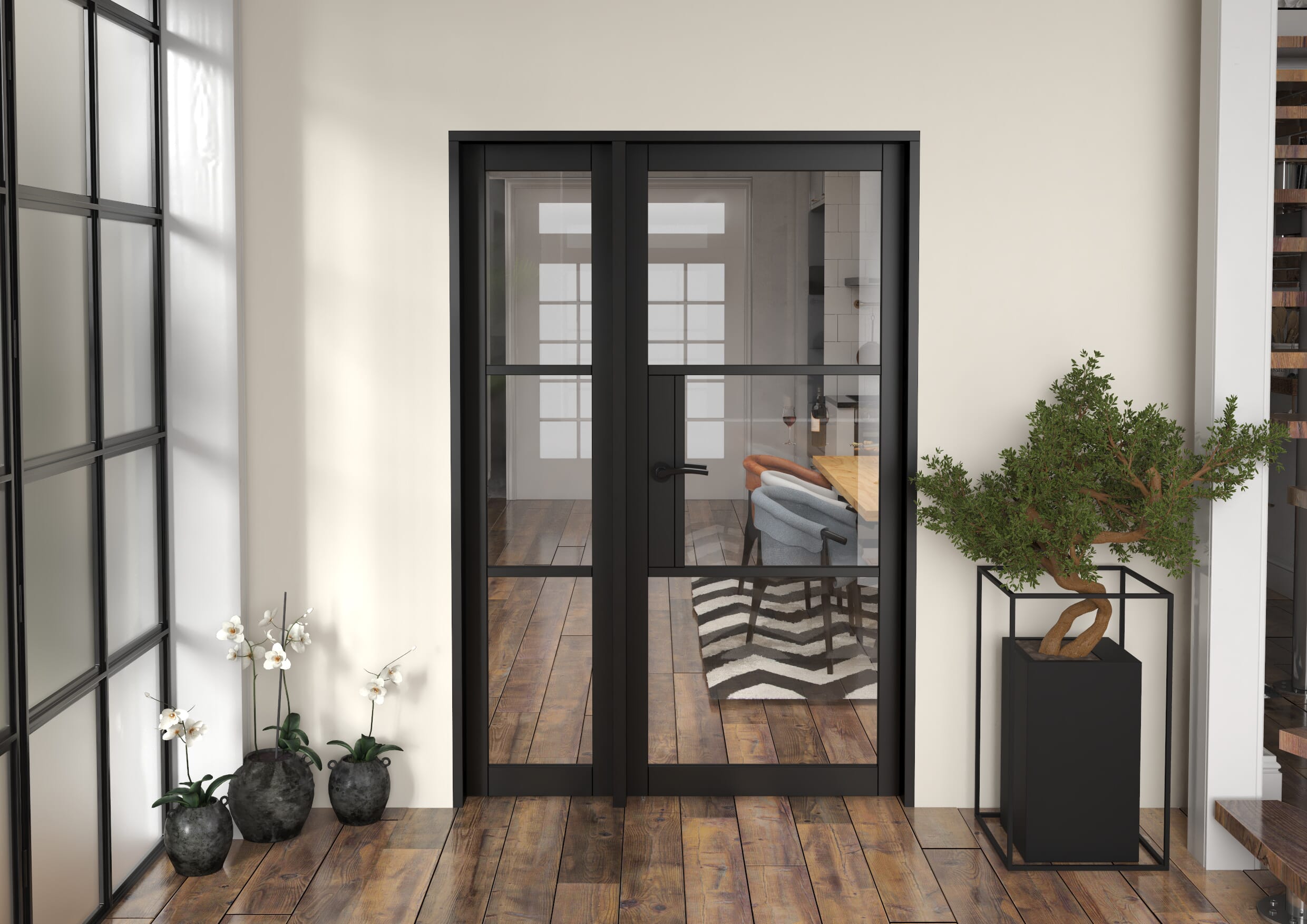 1361x2021x133mm Heritage Black Clear Glazed - Prefinished Internal Door with Sidelight