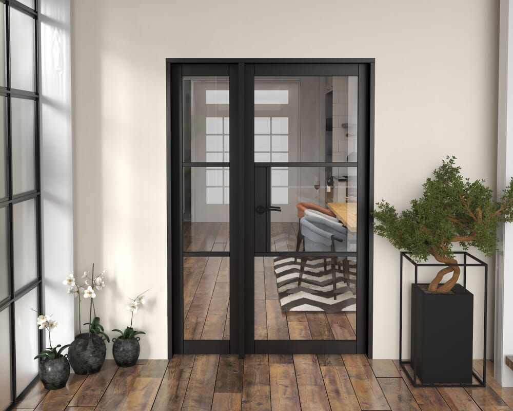 1361x2021x133mm Heritage Black Clear Glazed - Prefinished Internal Door with Sidelight