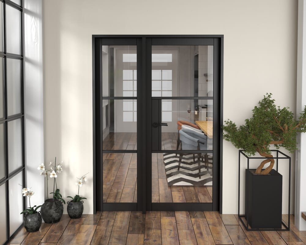 1437x2021x133mm Heritage Black Clear Glazed - Prefinished Internal Door with Sidelight