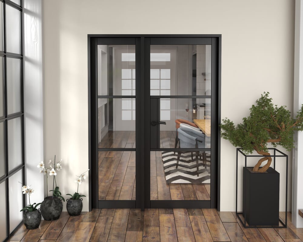1477x2021x133mm Heritage Black Clear Glazed - Prefinished Internal Door with Sidelight