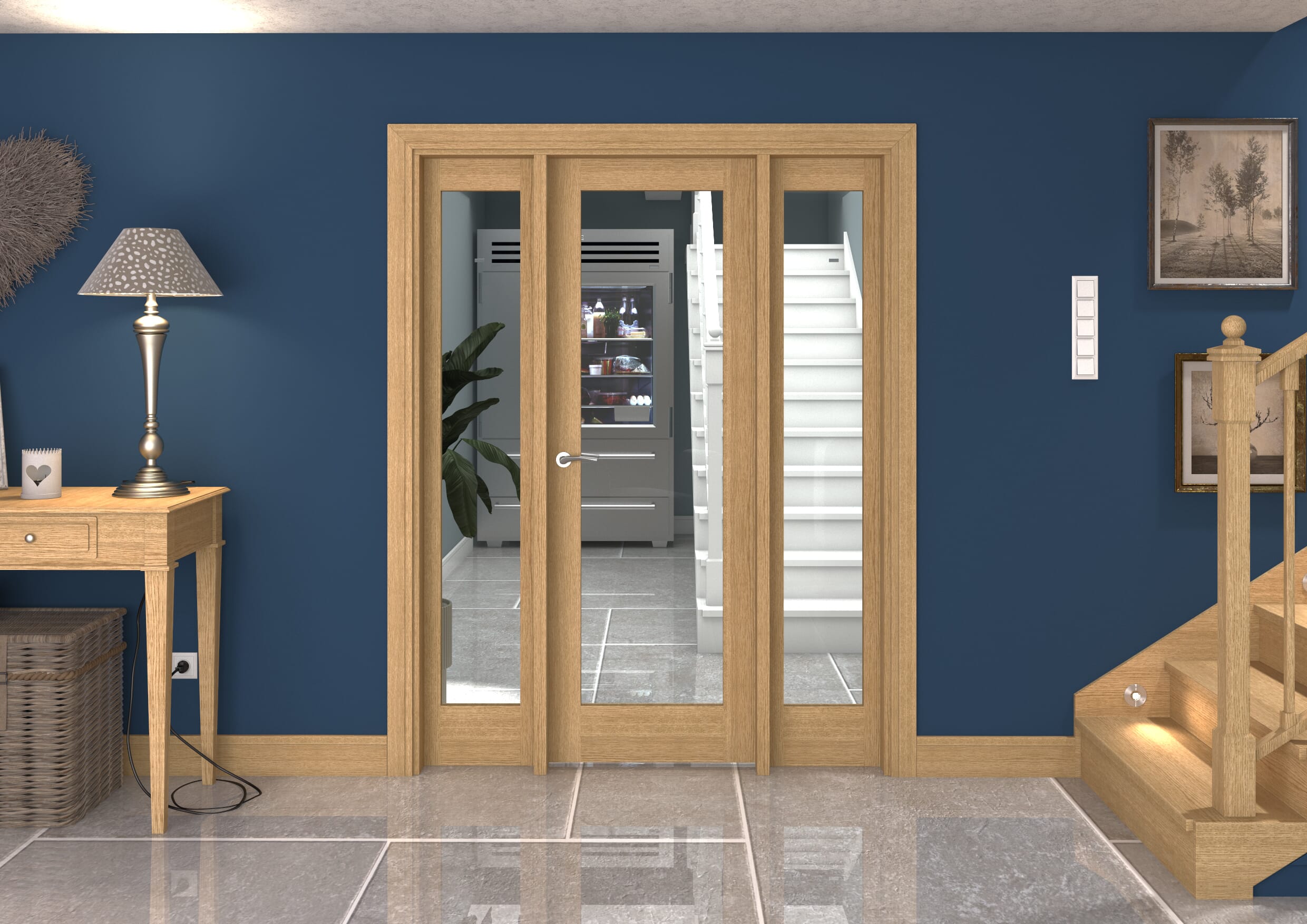 1534x2021x133mm Oak P10 Clear Glazed Internal Door With Sidelights Image