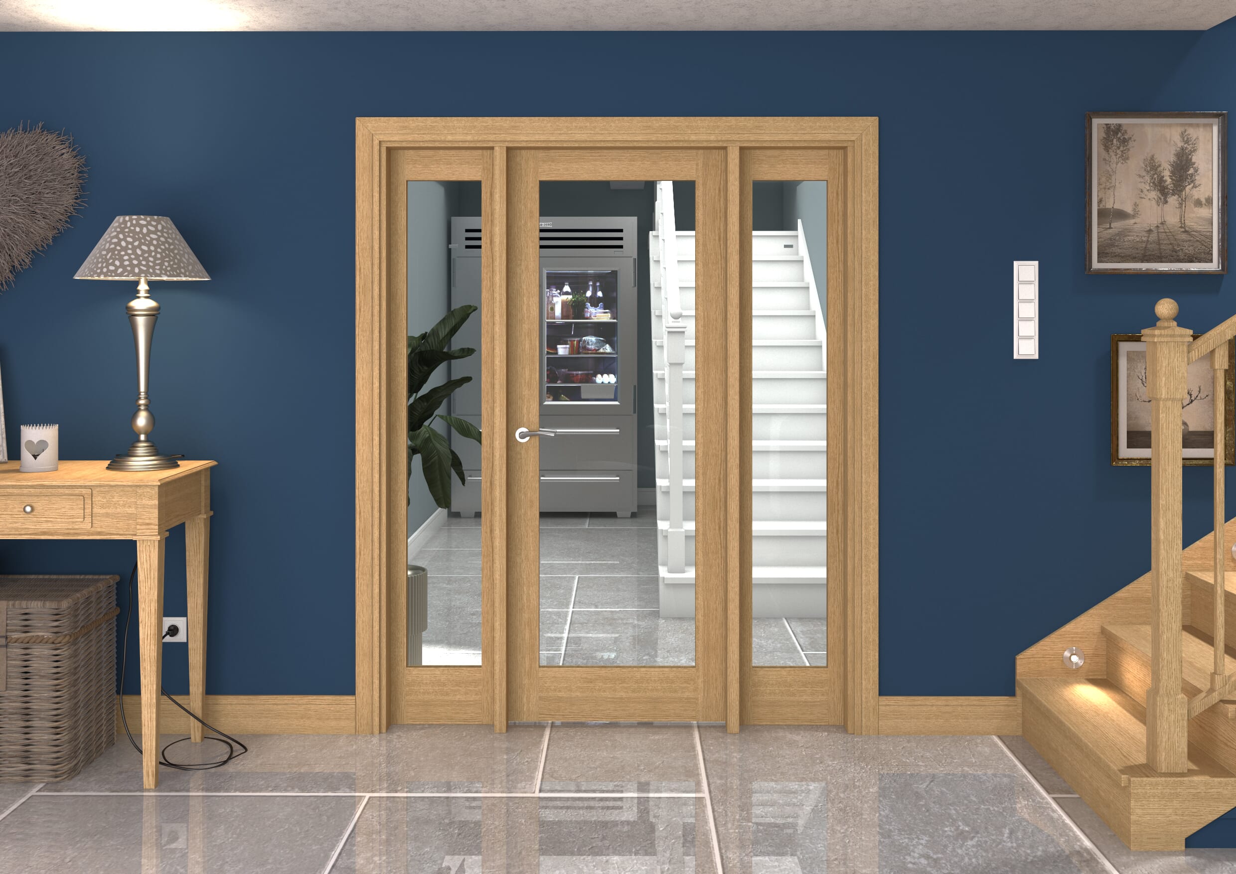 1610x2021x133mm Oak P10 Clear Glazed Internal Door With Sidelights Image