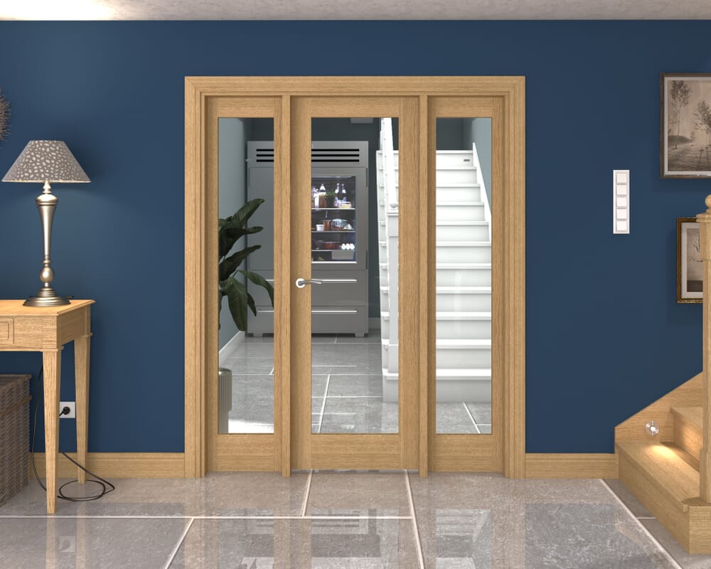 1610x2021x133mm Oak P10 Clear Glazed Internal Door with Sidelights