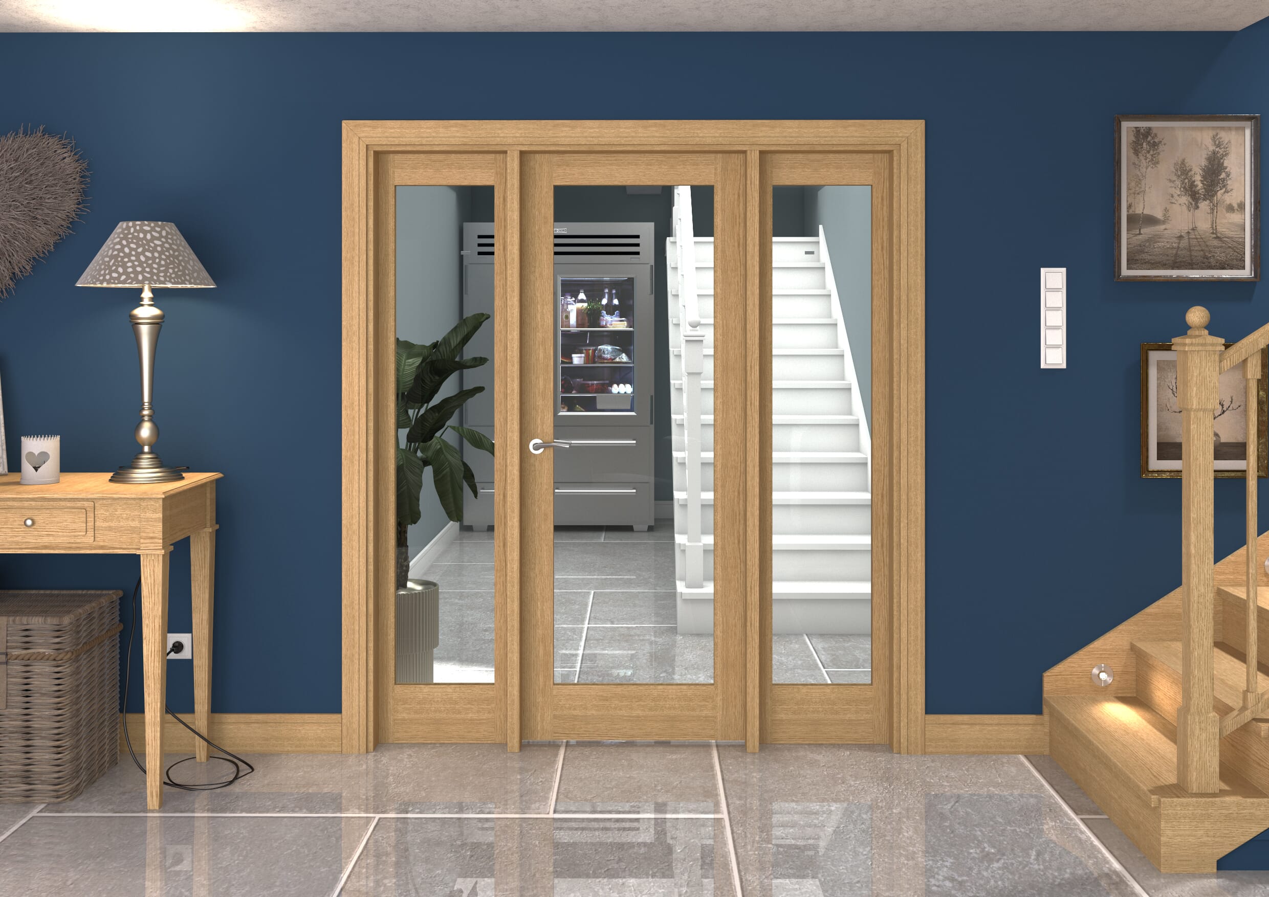 1762x2021x133mm Oak P10 Clear Glazed Internal Door With Sidelights Image