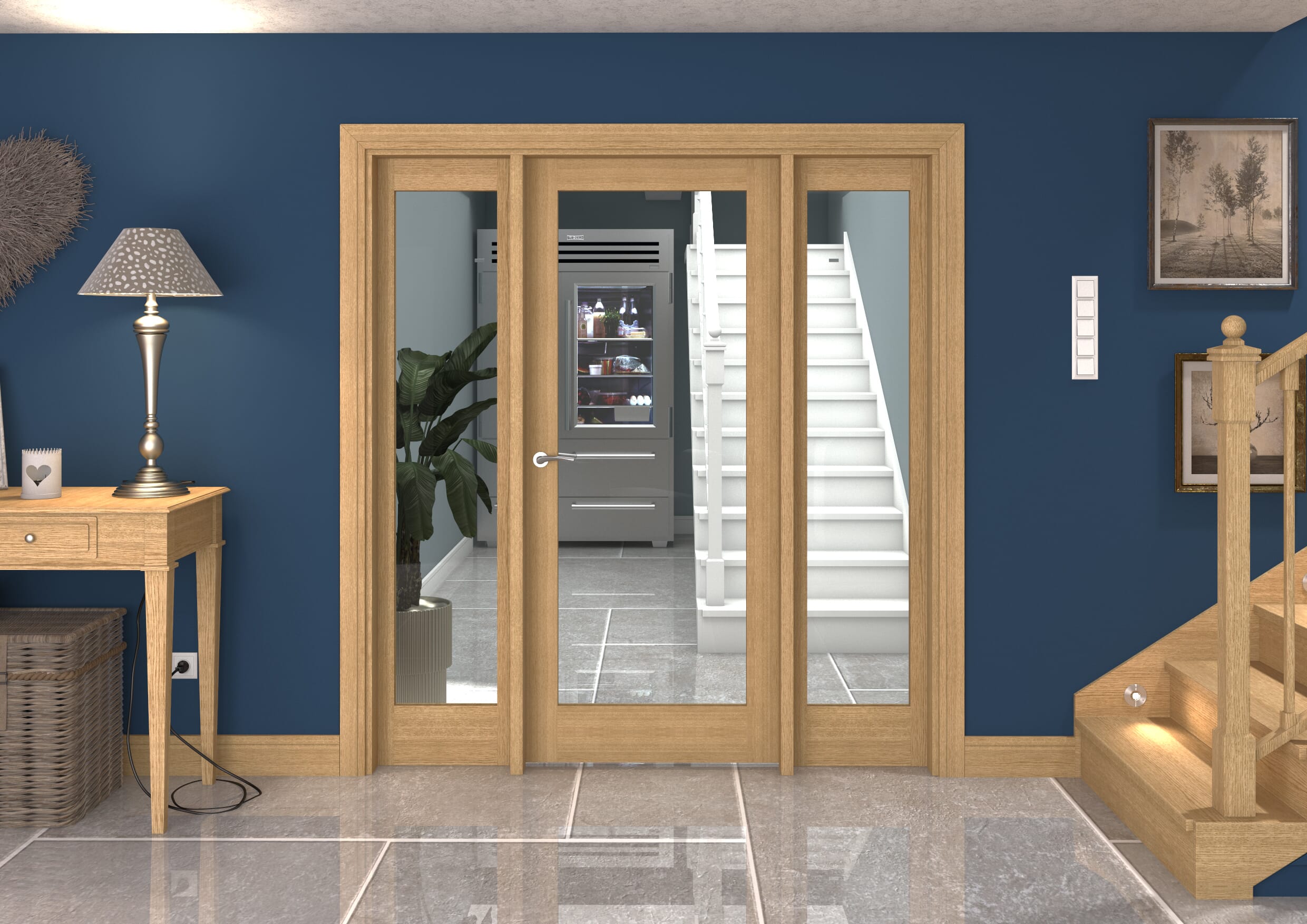 1838x2021x133mm Oak P10 Clear Glazed Internal Door With Sidelights Image