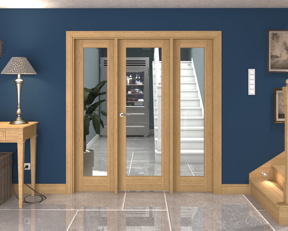 1838x2021x133mm Oak P10 Clear Glazed Internal Door with Sidelights