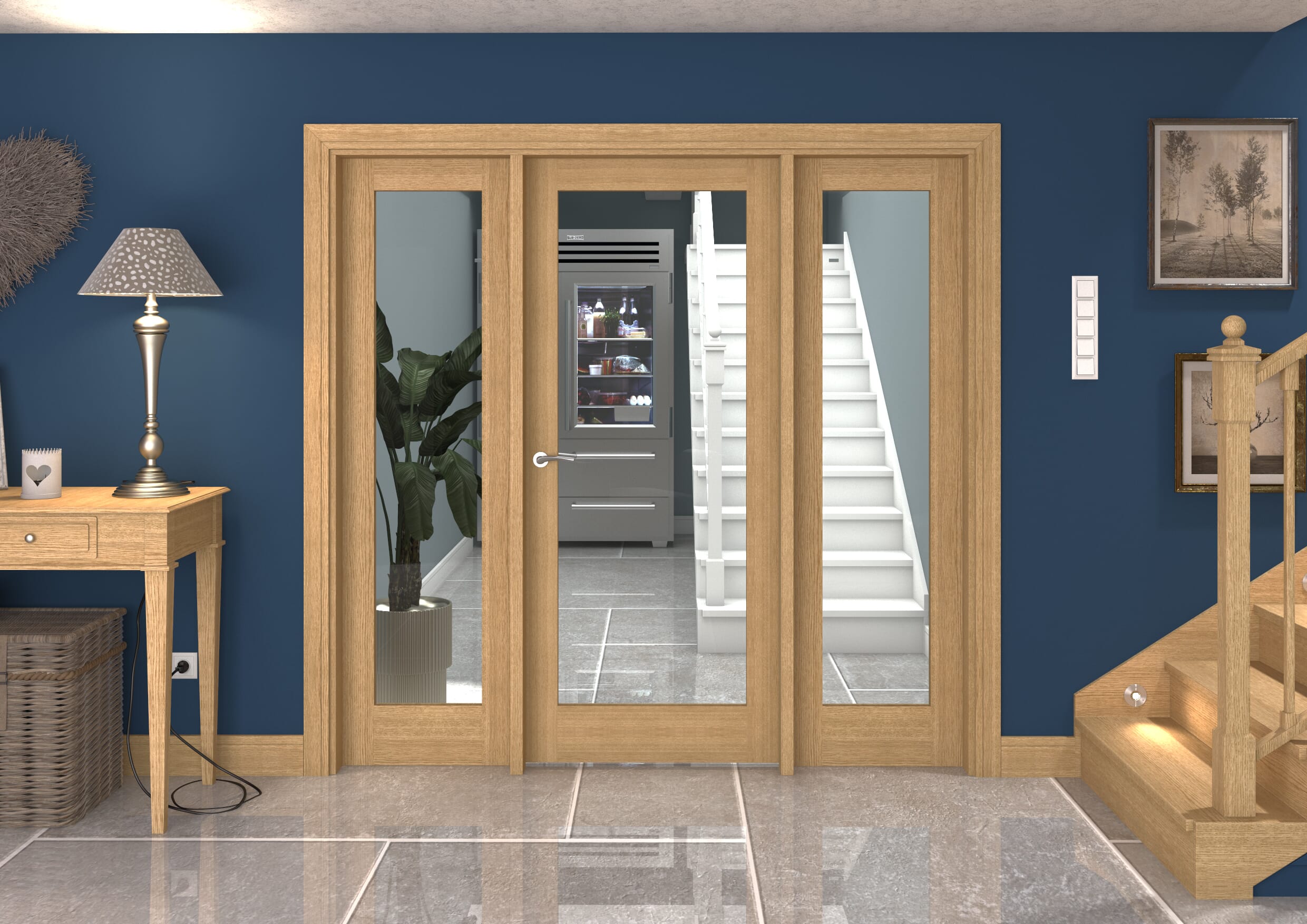 2070x2021x133mm Oak P10 Clear Glazed Internal Door With Sidelights Image
