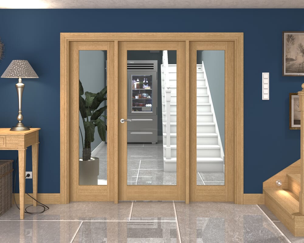 2070x2021x133mm Oak P10 Clear Glazed Internal Door with Sidelights