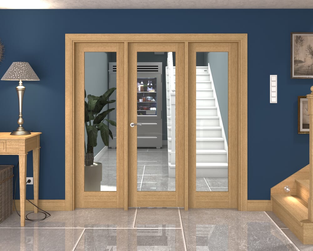 1992x2021x133mm Oak P10 Clear Glazed Internal Door with Sidelights