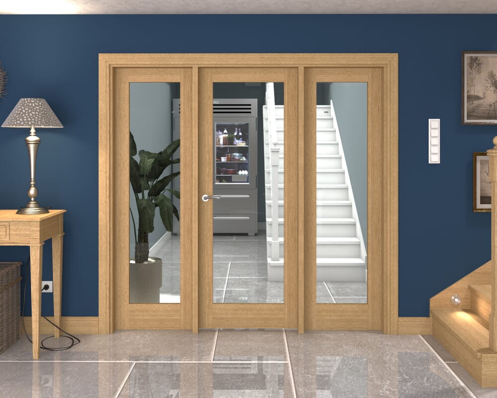 2068x2021x133mm Oak P10 Clear Glazed Internal Door with Sidelights