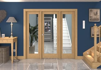 2068x2021x133mm Oak P10 Clear Glazed Internal Door with Sidelights