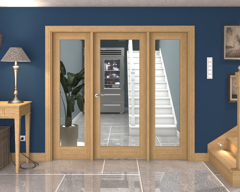 2144x2021x133mm Oak P10 Clear Glazed Internal Door with Sidelights