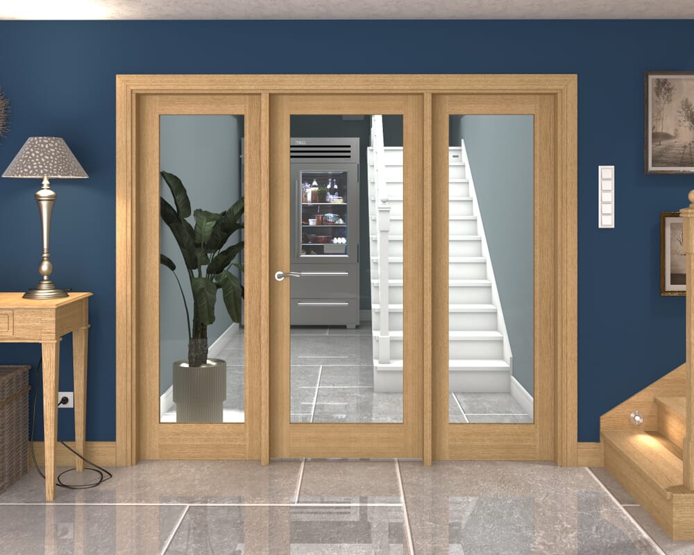 2296x2021x133mm Oak P10 Clear Glazed Internal Door with Sidelights