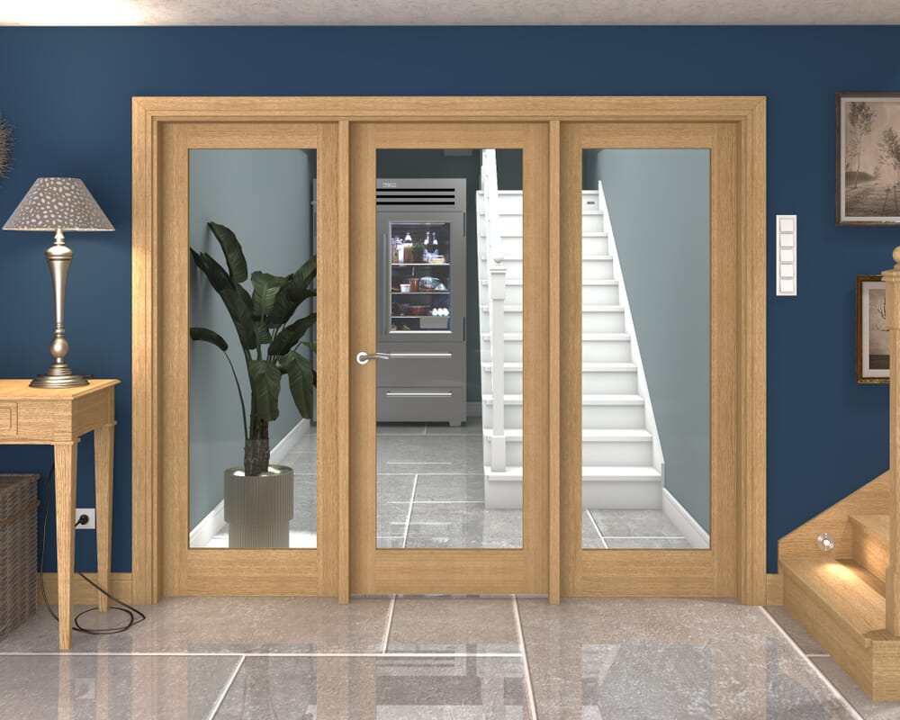 2448x2021x133mm Oak P10 Clear Glazed Internal Door with Sidelights