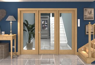 2448x2021x133mm Oak P10 Clear Glazed Internal Door with Sidelights