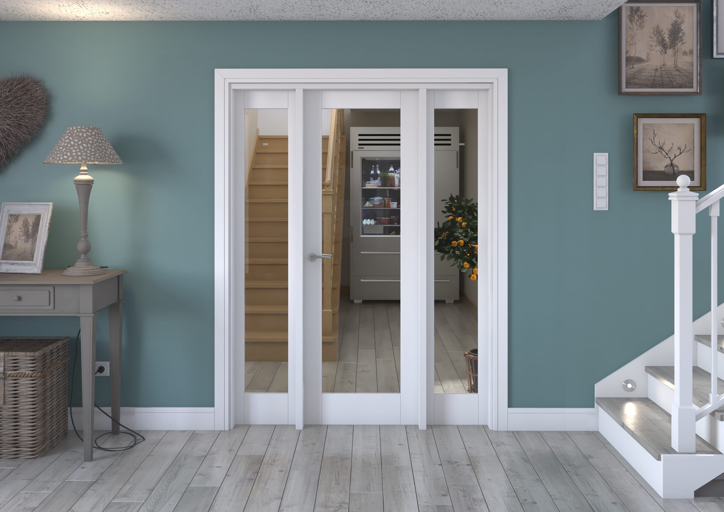 1534x2021x133mm White P10 Clear Glazed Internal Door With Sidelights Image