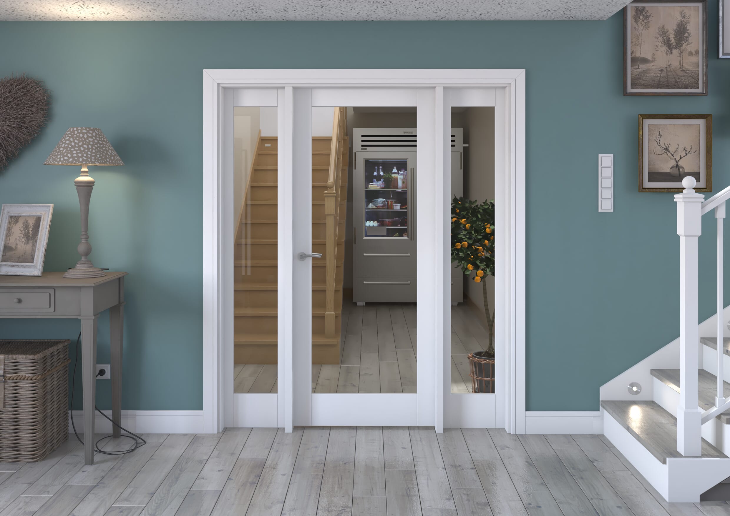 1686x2021x133mm White P10 Clear Glazed Internal Door With Sidelights Image