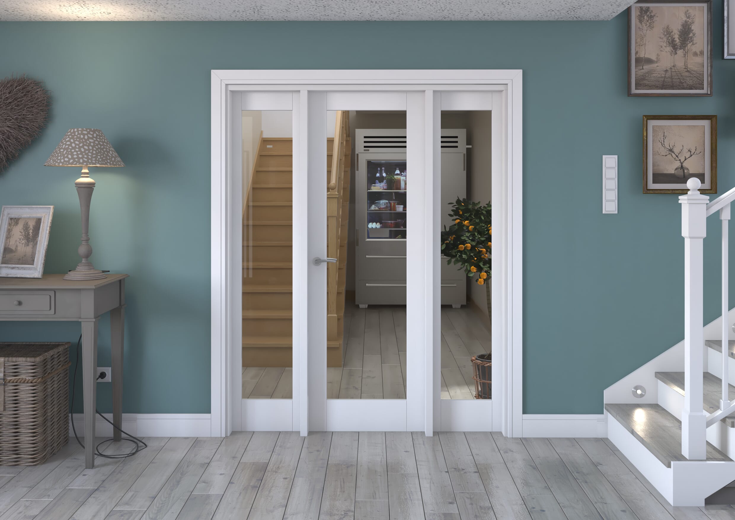 1610x2021x133mm White P10 Clear Glazed Internal Door With Sidelights Image