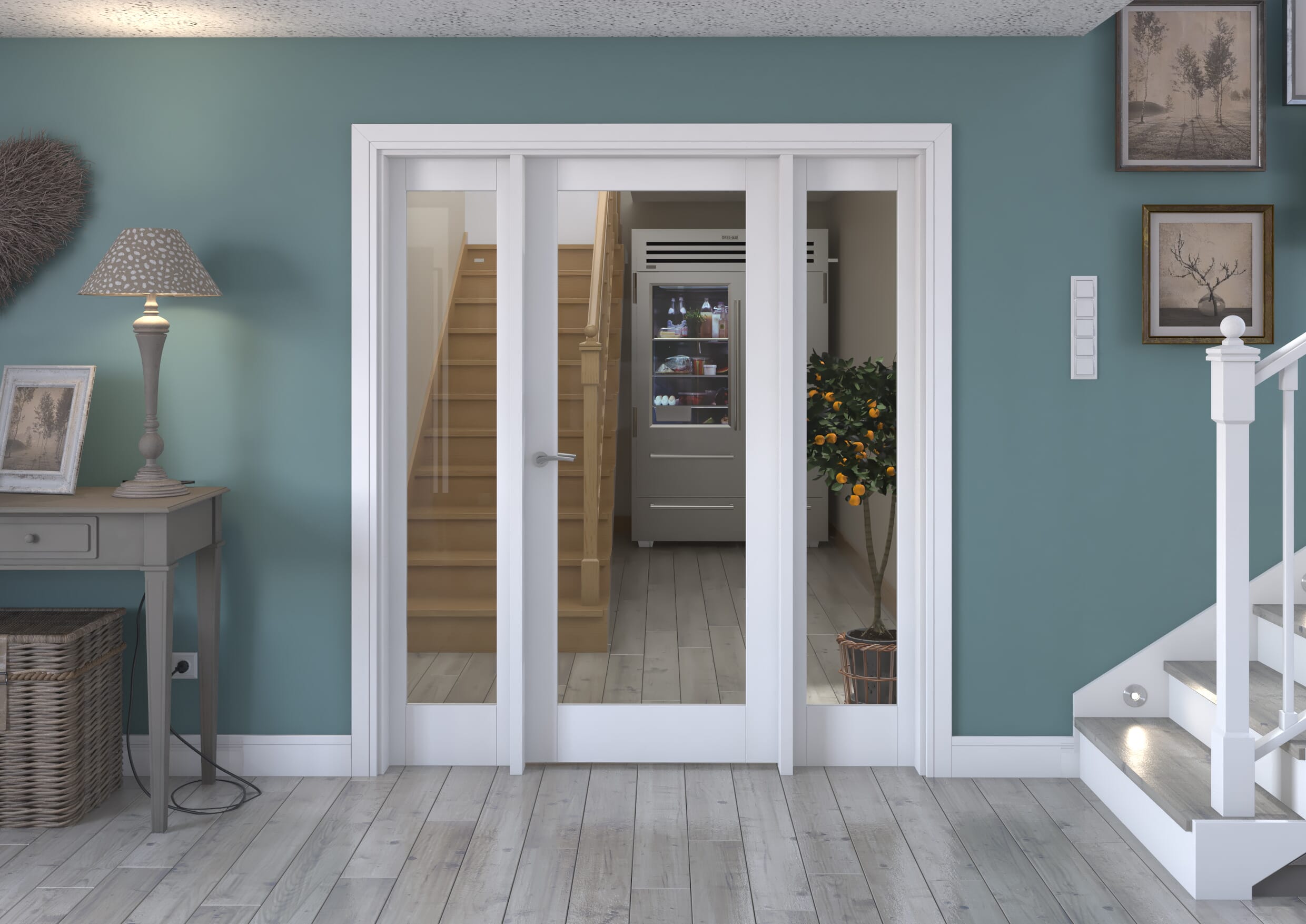 1762x2021x133mm White P10 Clear Glazed Internal Door With Sidelights Image