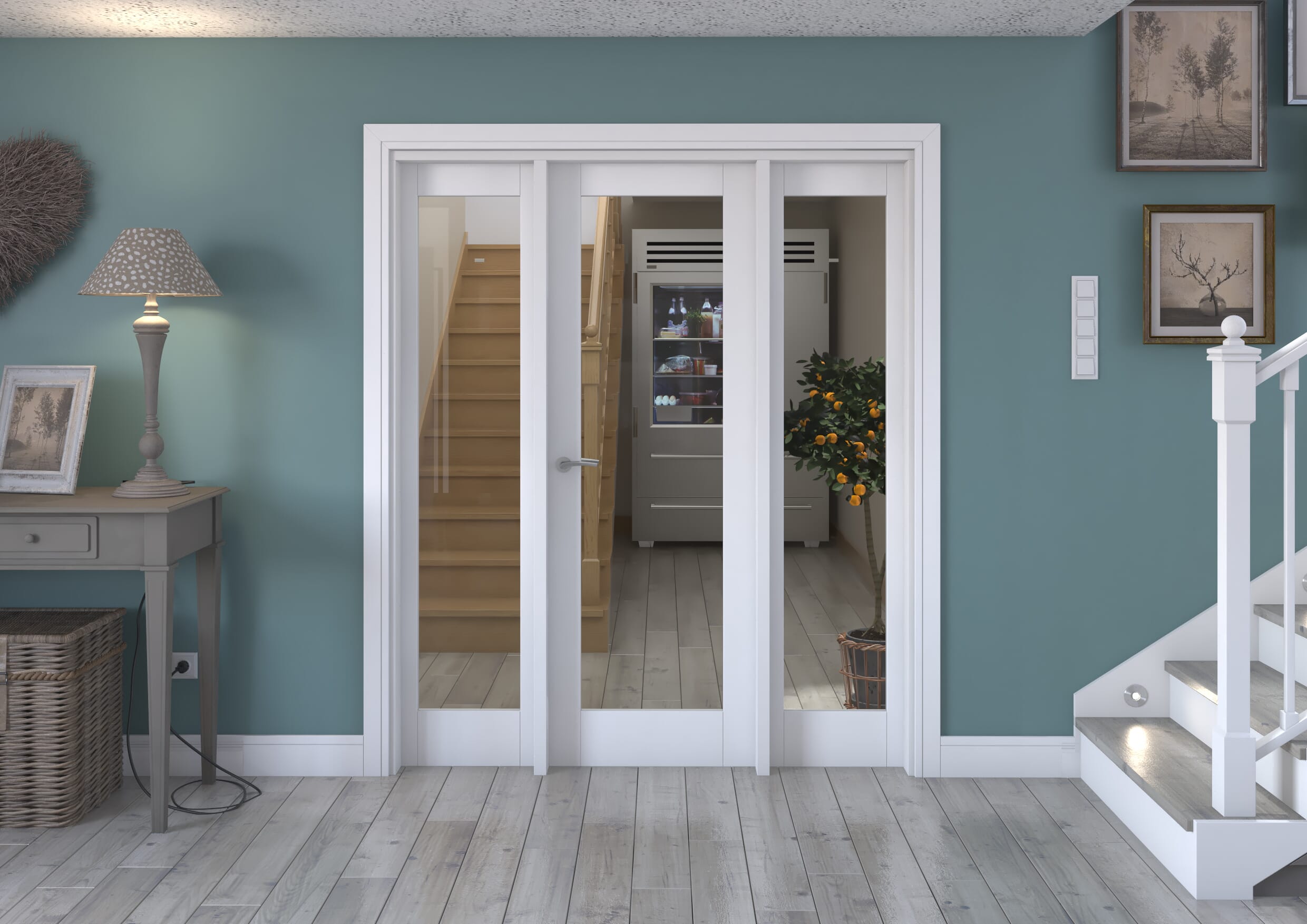 1686x2021x133mm White P10 Clear Glazed Internal Door With Sidelights Image