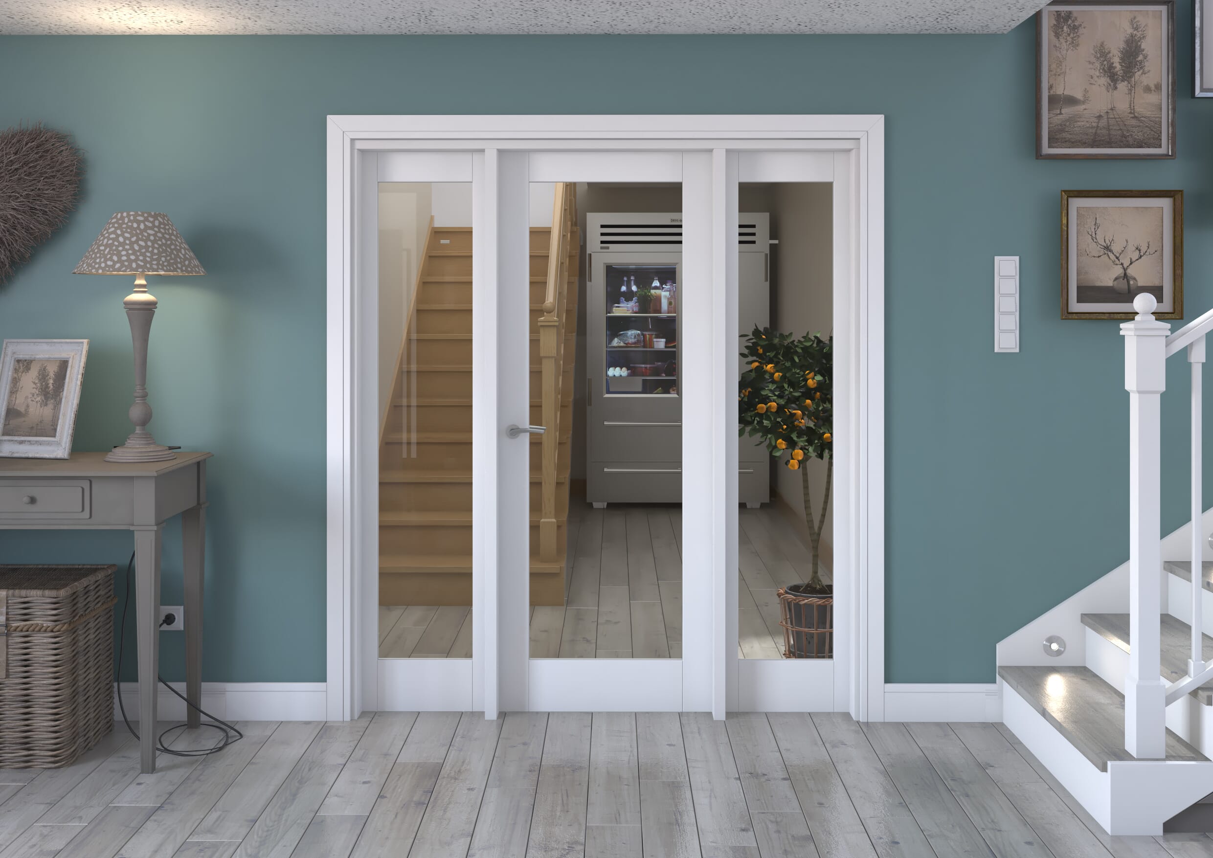 1762x2021x133mm White P10 Clear Glazed Internal Door With Sidelights Image