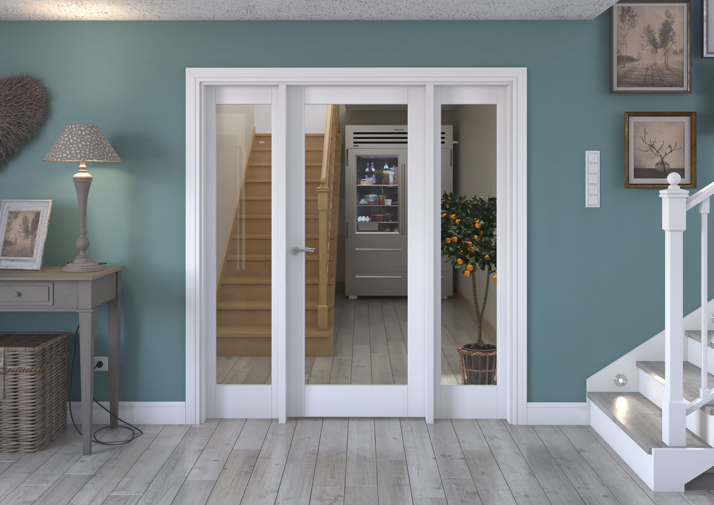 1838x2021x133mm White P10 Clear Glazed Internal Door With Sidelights Image
