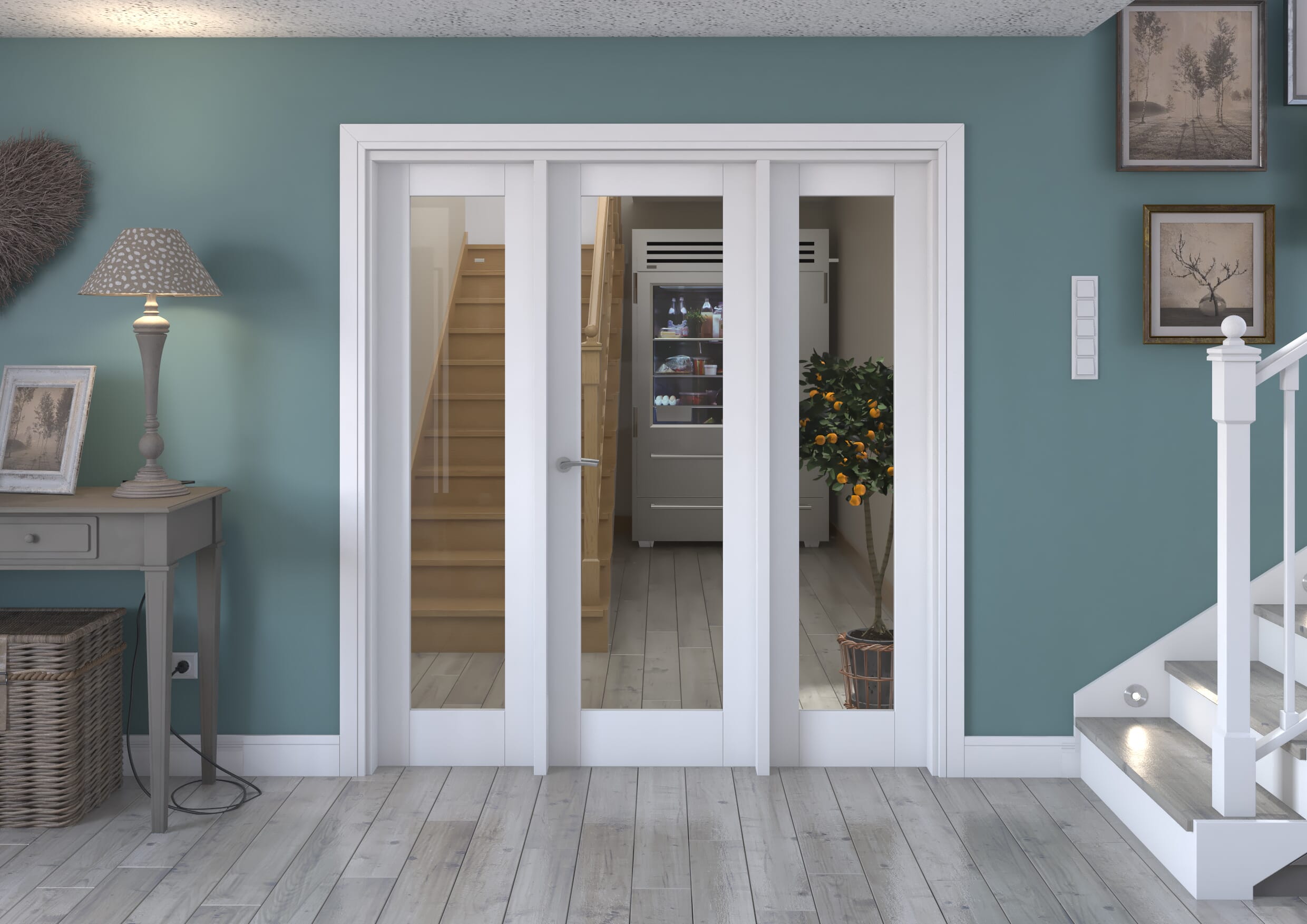 1838x2021x133mm White P10 Clear Glazed Internal Door With Sidelights Image
