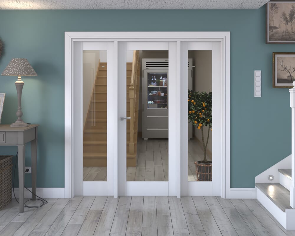 1914x2021x133mm White P10 Clear Glazed Internal Door with Sidelights