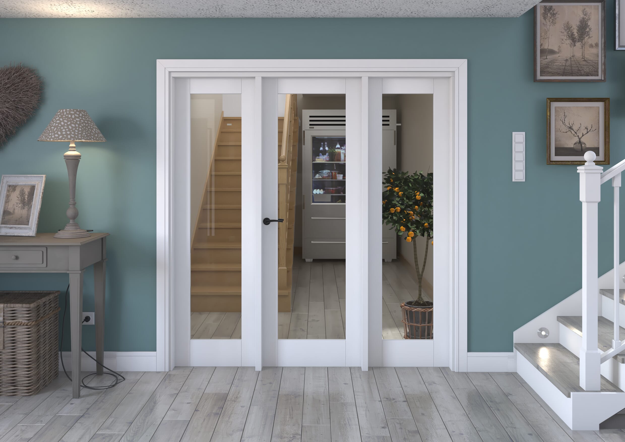 1918x2021x133mm White P10 Clear Glazed Internal Door With Sidelights Image