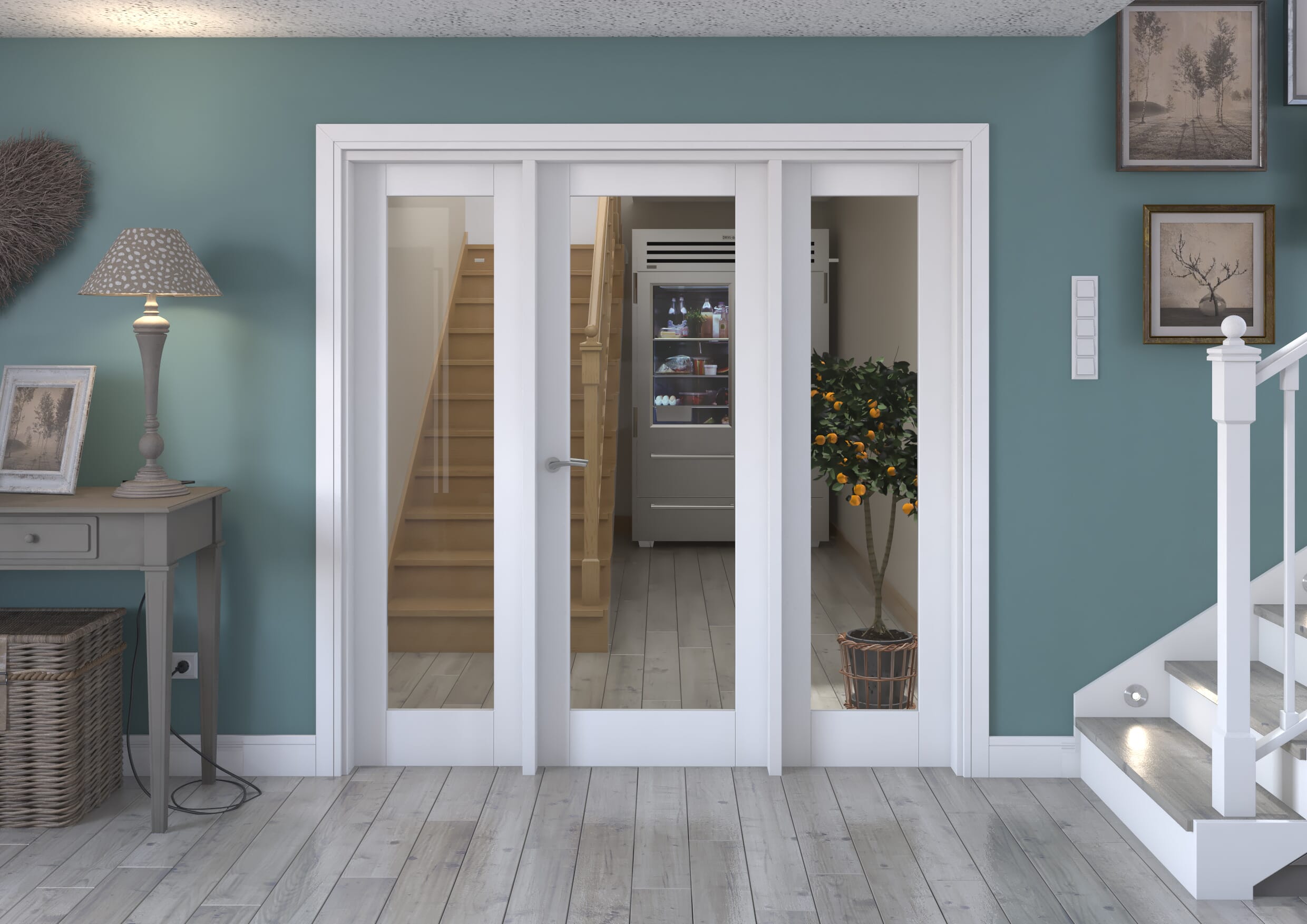 1994x2021x133mm White P10 Clear Glazed Internal Door With Sidelights Image