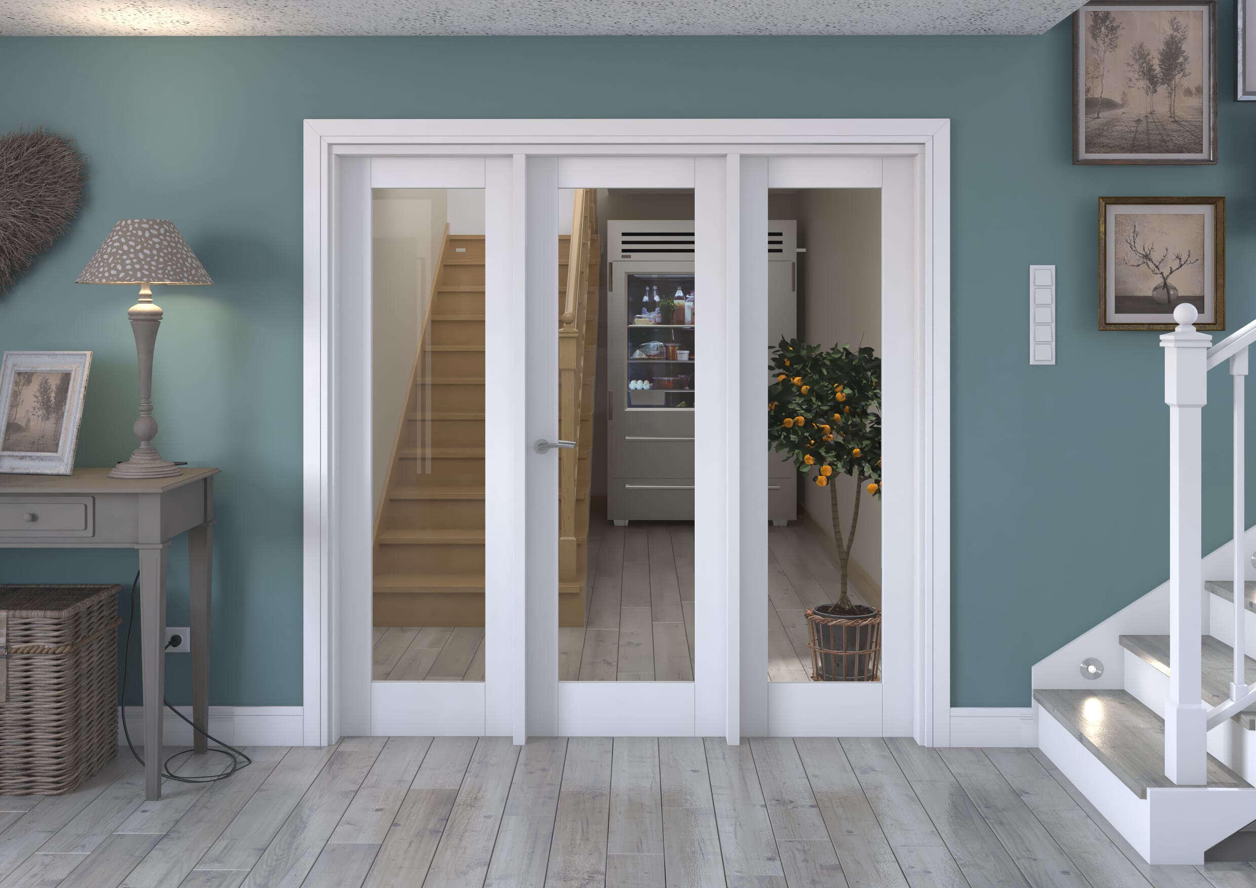 1992x2021x133mm White P10 Clear Glazed Internal Door With Sidelights Image