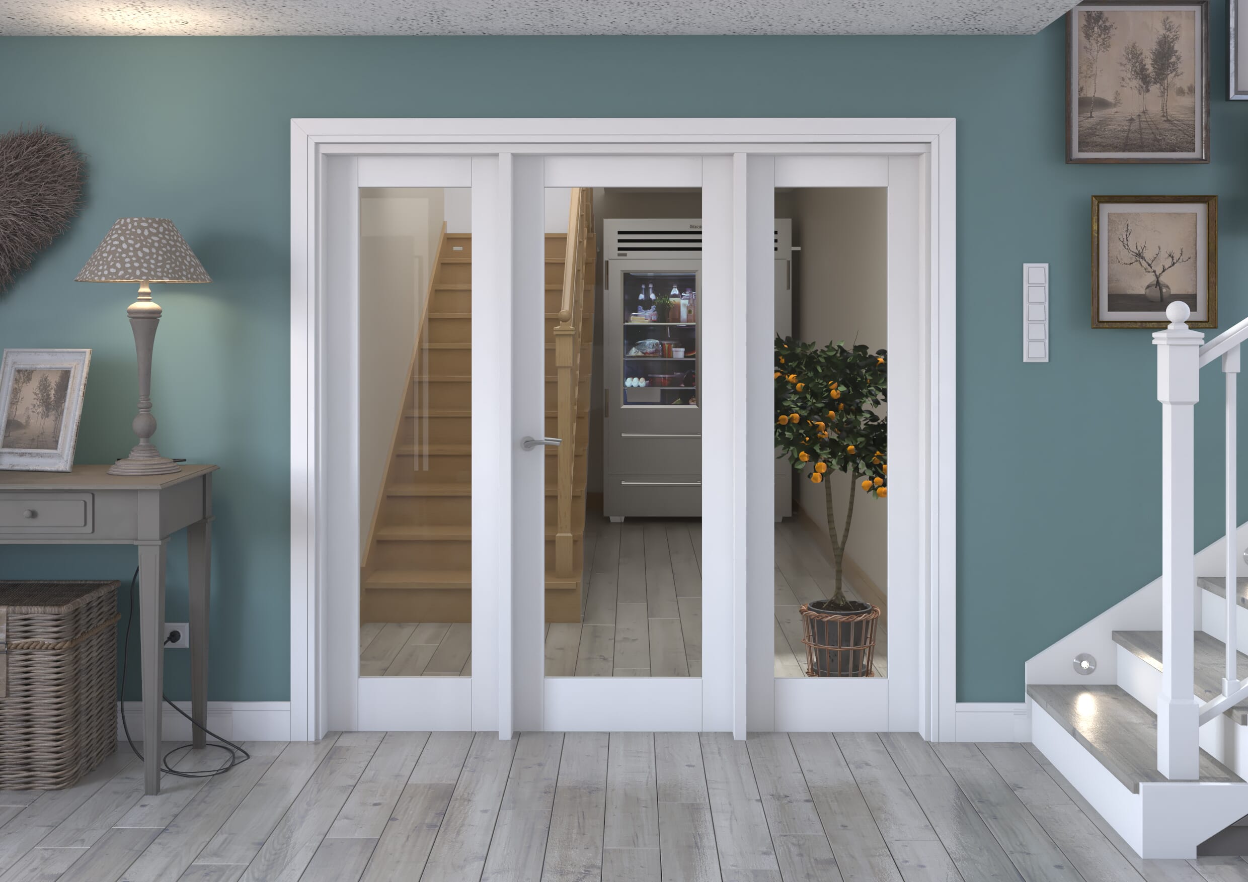 2068x2021x133mm White P10 Clear Glazed Internal Door With Sidelights Image