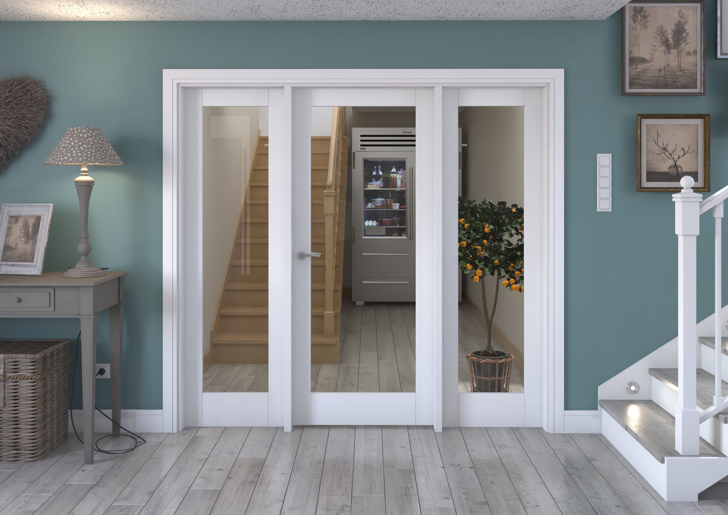 2144x2021x133mm White P10 Clear Glazed Internal Door With Sidelights Image