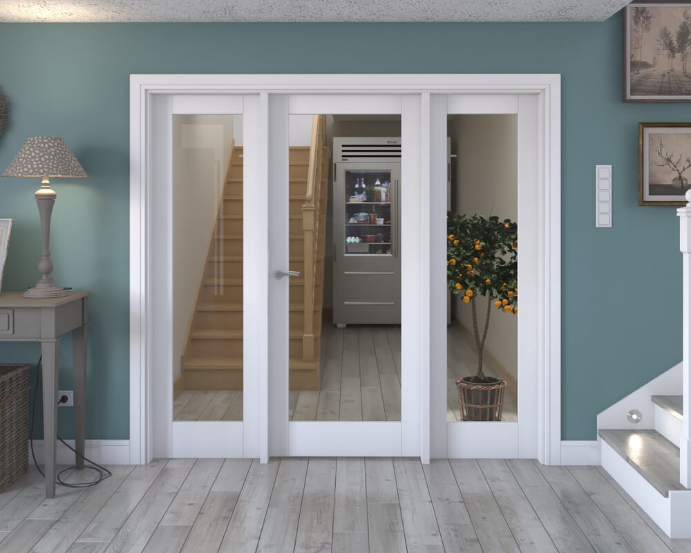 2144x2021x133mm White P10 Clear Glazed Internal Door with Sidelights