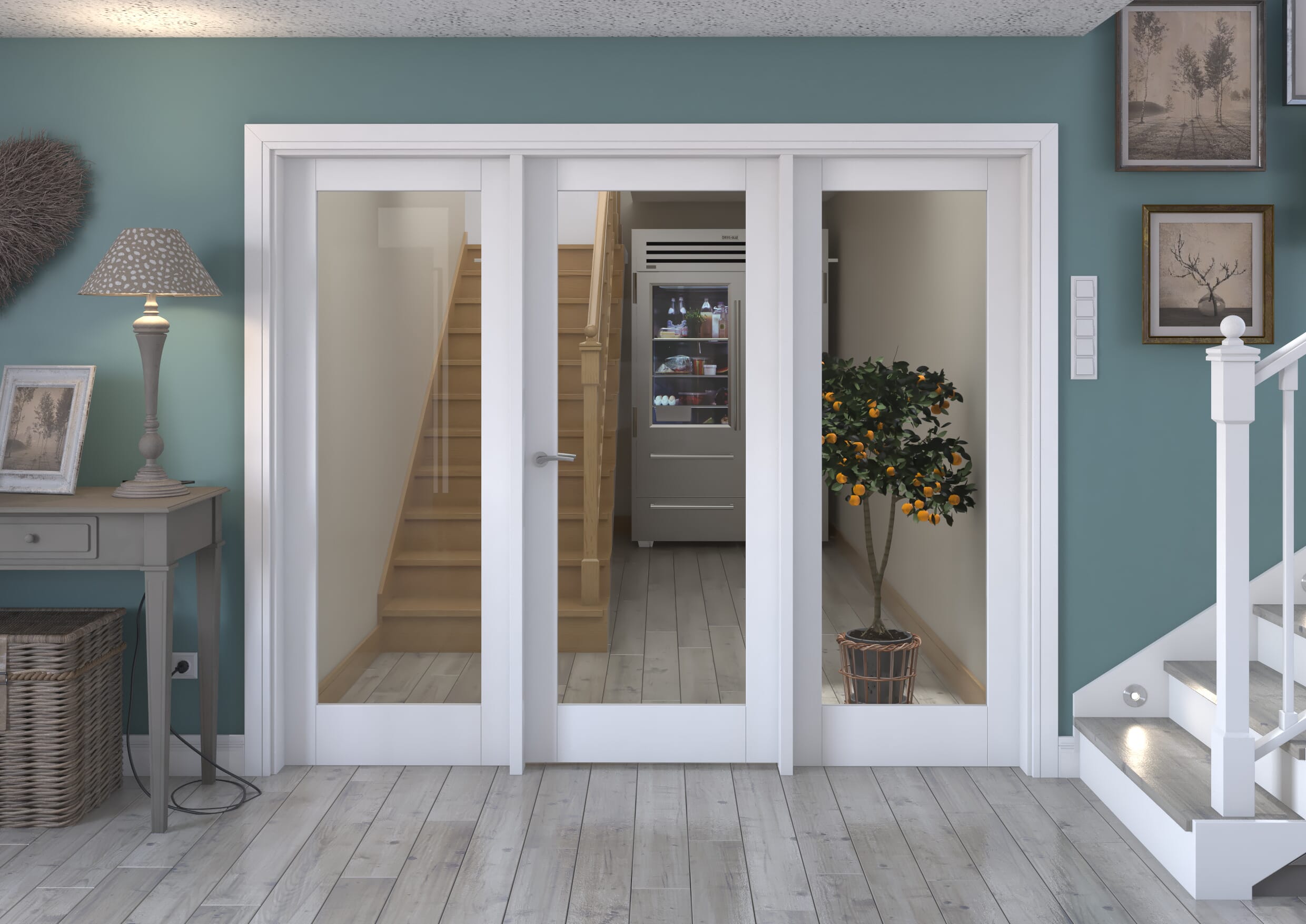 2448x2021x133mm White P10 Clear Glazed Internal Door With Sidelights Image