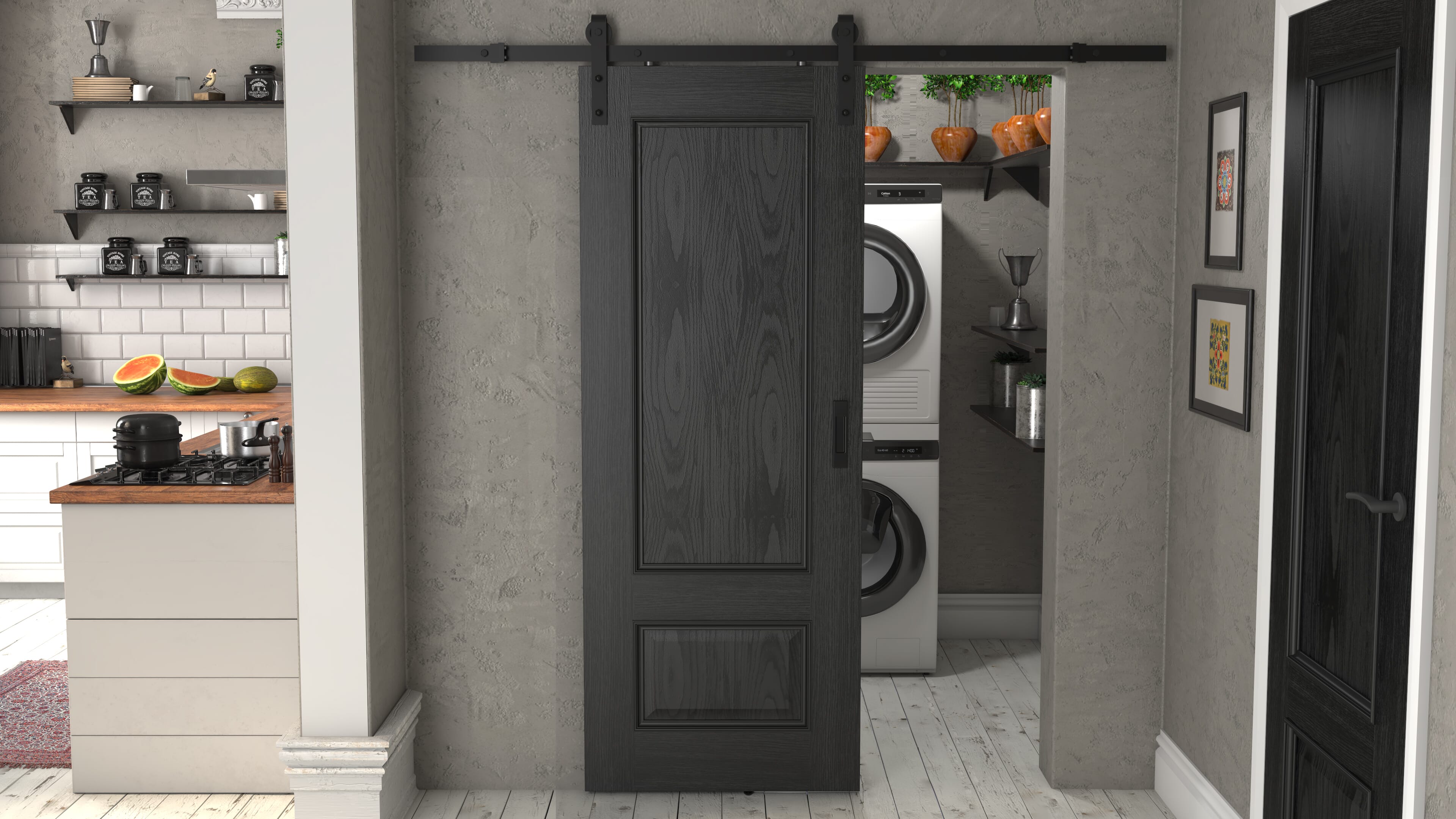 826x2040x40mm Surrey Black Oak - Prefinished Sliding Barn Door At