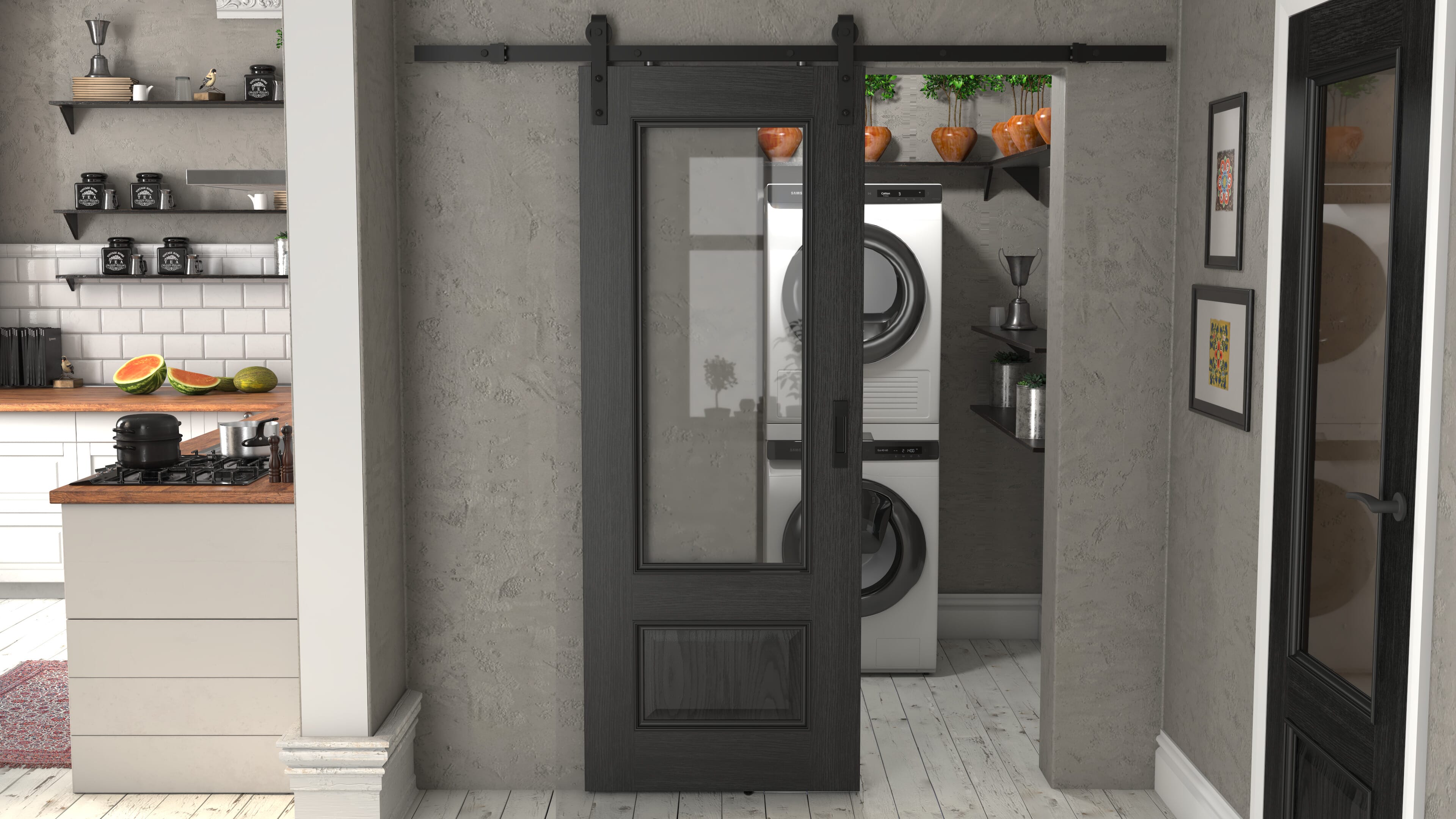 686x1981x35mm (27") Surrey Black Oak Clear Glass - Prefinished Sliding Barn Door