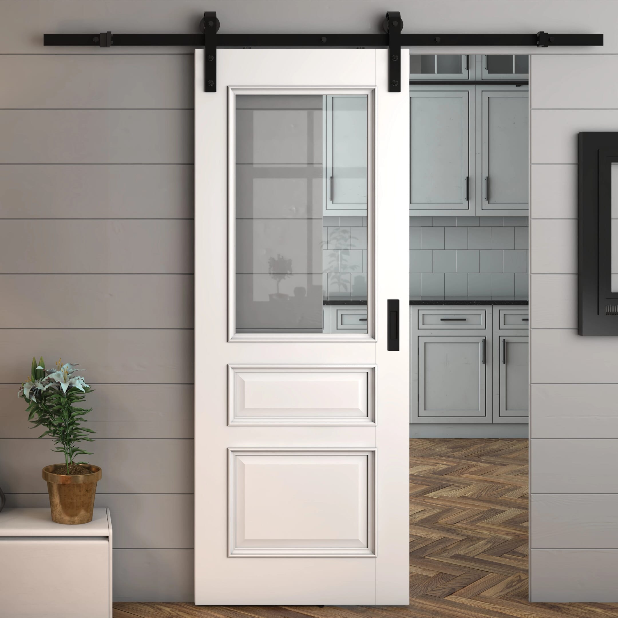 Kent White Clear Glass - Prefinished Sliding Barn Door