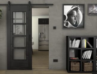 Iseo Black Oak 4L Clear Glass - Prefinished Sliding Barn Door
