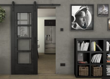 Iseo Black Oak 4L Clear Glass - Prefinished Sliding Barn Door